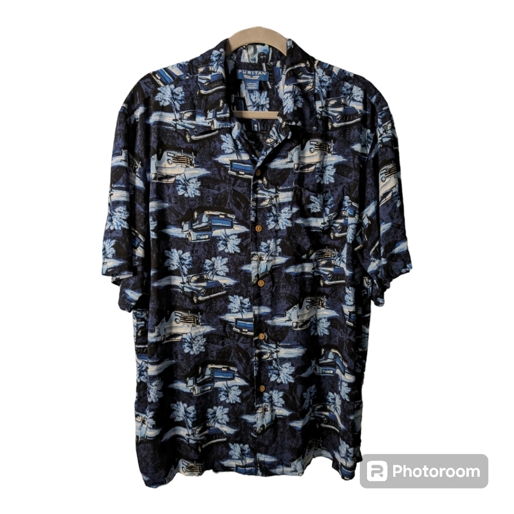 Puritan Vintage Large Hawaiian Style Button Down with Trucks - Picture 2 of 5